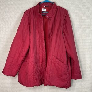 Marina Rinaldi Size 31 Red Quilted Barn Coat Jacket /Vest Zip Up Sleeve 3X Flaws